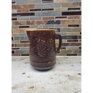 Antique North Star Pottery Milk Pitcher, Grape Trellis, 6-5/8"